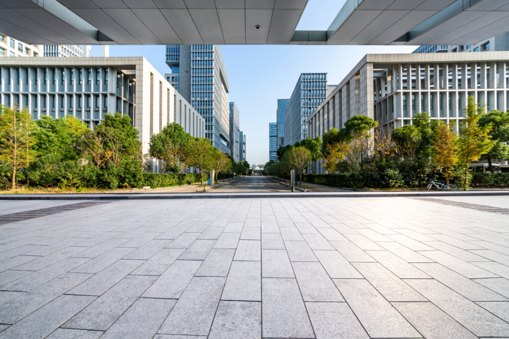 horizontal view of modern office buildings