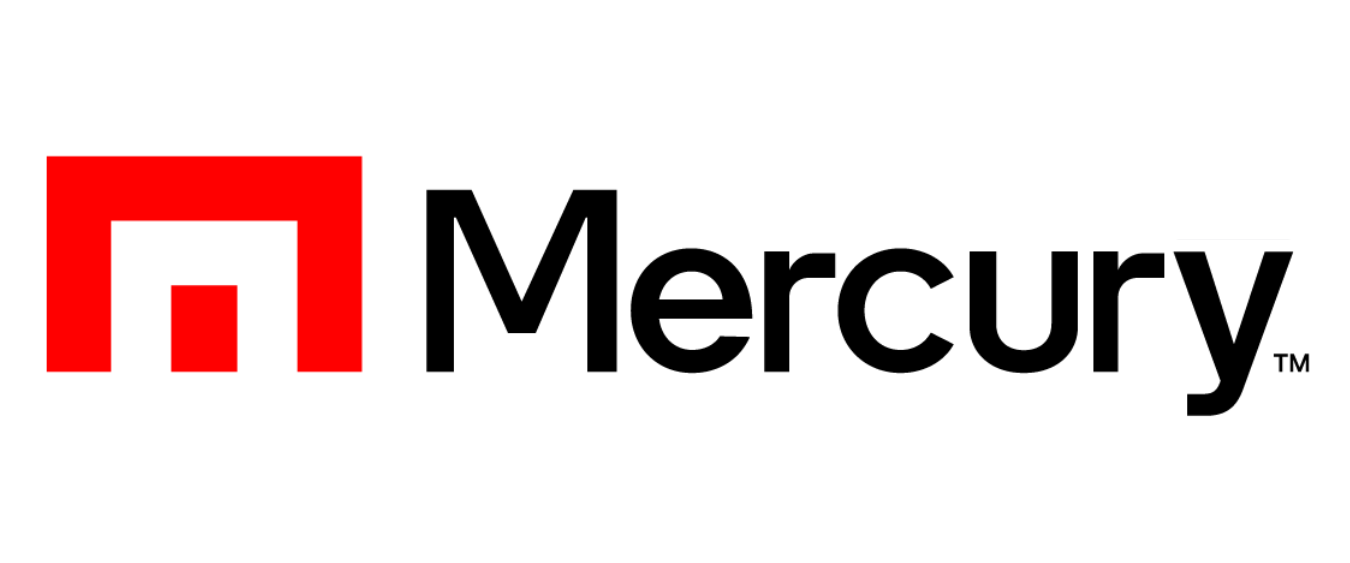 The logo of Mercury showcases a stylized red square with a cut-out house shape, symbolizing innovative solutions in non-proprietary access control hardware, next to the word "Mercury" in bold black lettering.