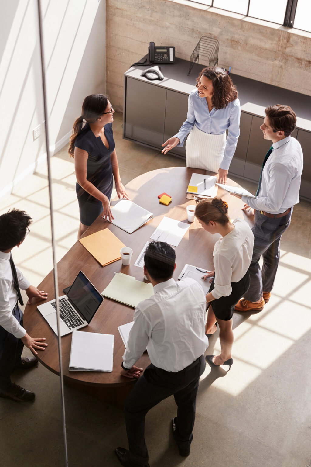 top view of group in a meeting