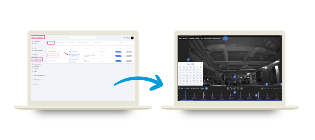 Screenshots inside of laptops for the Genea and Arcules Video Management Integration