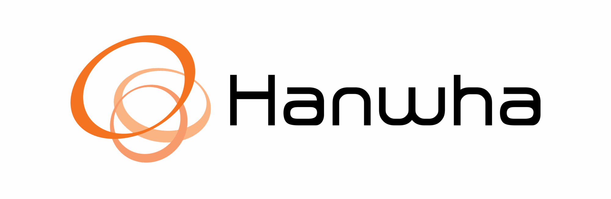 Hanwha logo featuring three overlapping orange rings to the left of the word Hanwha in bold, black, modern font on an orange background—often seen alongside solutions like Cisco Meraki video management.